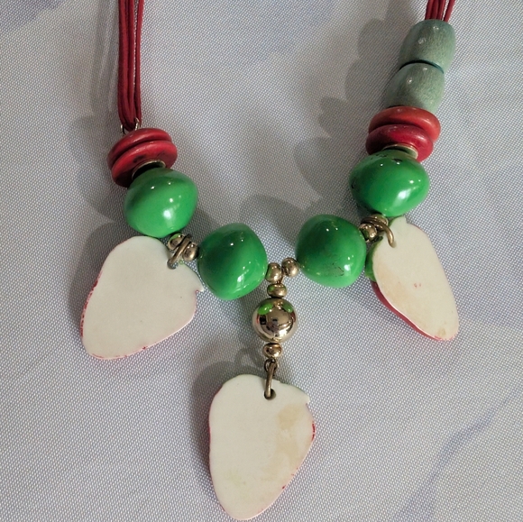 Strawberry Charm Necklace with Red and Green Beads - Picture 2 of 4
